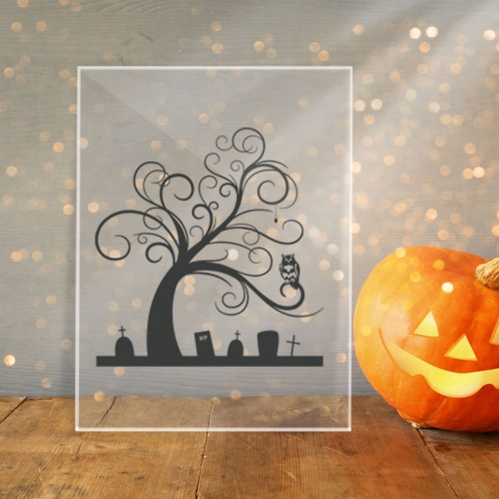 Halloween dekorációs kép, akril, 14x21cm