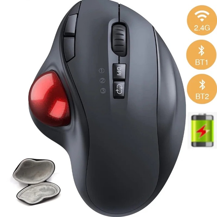 Egér ergonomikus trackball YANYXR vezeték nélküli Bluetooth USB-C újratölthető fekete 1600 DPI