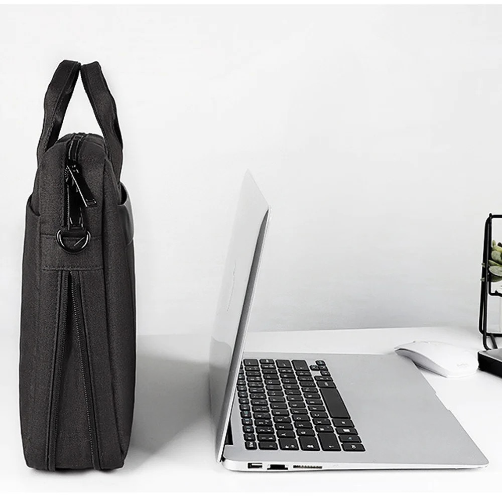 YANYXR, geanta pentru laptop din poliester captusita, extensibila cu fermoar, cu curea de umar si manere, Negru, 13.3 inch (BCS3230639)