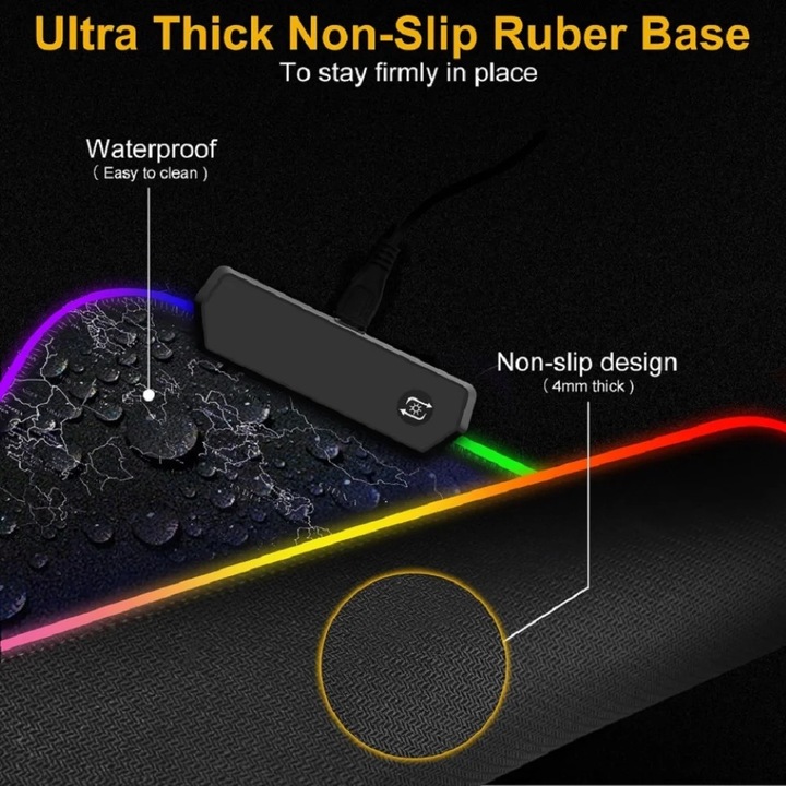 Mousepad gaming YANYXR lumina LED RGB, anti-alunecare, 30x80cm