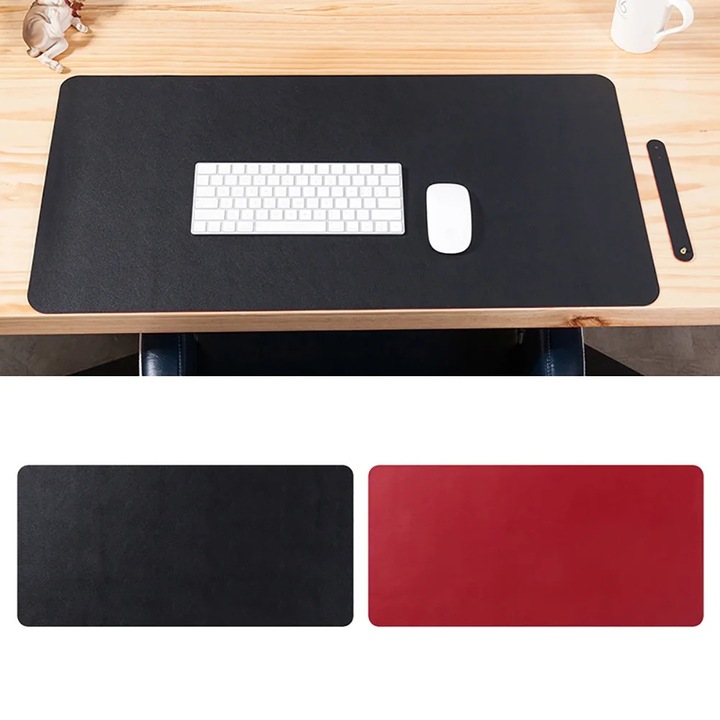 Mouse pad pentru birou YANYXR BCS2944260, reversibil din piele sintetica (PVC), rezistent la apa, negru/rosu, 40 x 80 cm / 60 x 30 cm