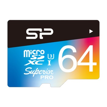 Card de memorie Silicon Power MicroSD 64GB Superior UHS-1 U3. UHS-3, cu adaptor Card de memorie Silicon Power MicroSD 64GB Superior UHS-1 U3. UHS-3, cu adaptor