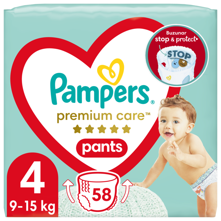 Scutece-chilotel Pampers Premium Care Pants Mega Box Marimea 4, 9-15 kg, 58 buc