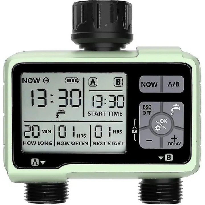 Programator irigare dublu, automat, rezistent apa, 2.8" ecran, 3/4" conexiune