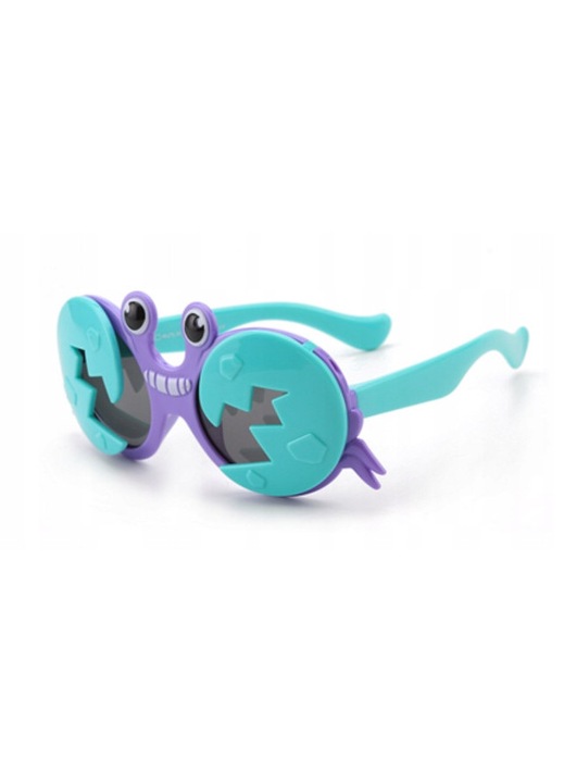 Ochelari de soare pentru copii din plastic, flip-up cu design crab, UV400, turcoaz/mov