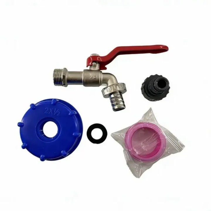 Robinet gradina, disc ceramic, adaptor IBC, rosu, 15x4.5x2cm