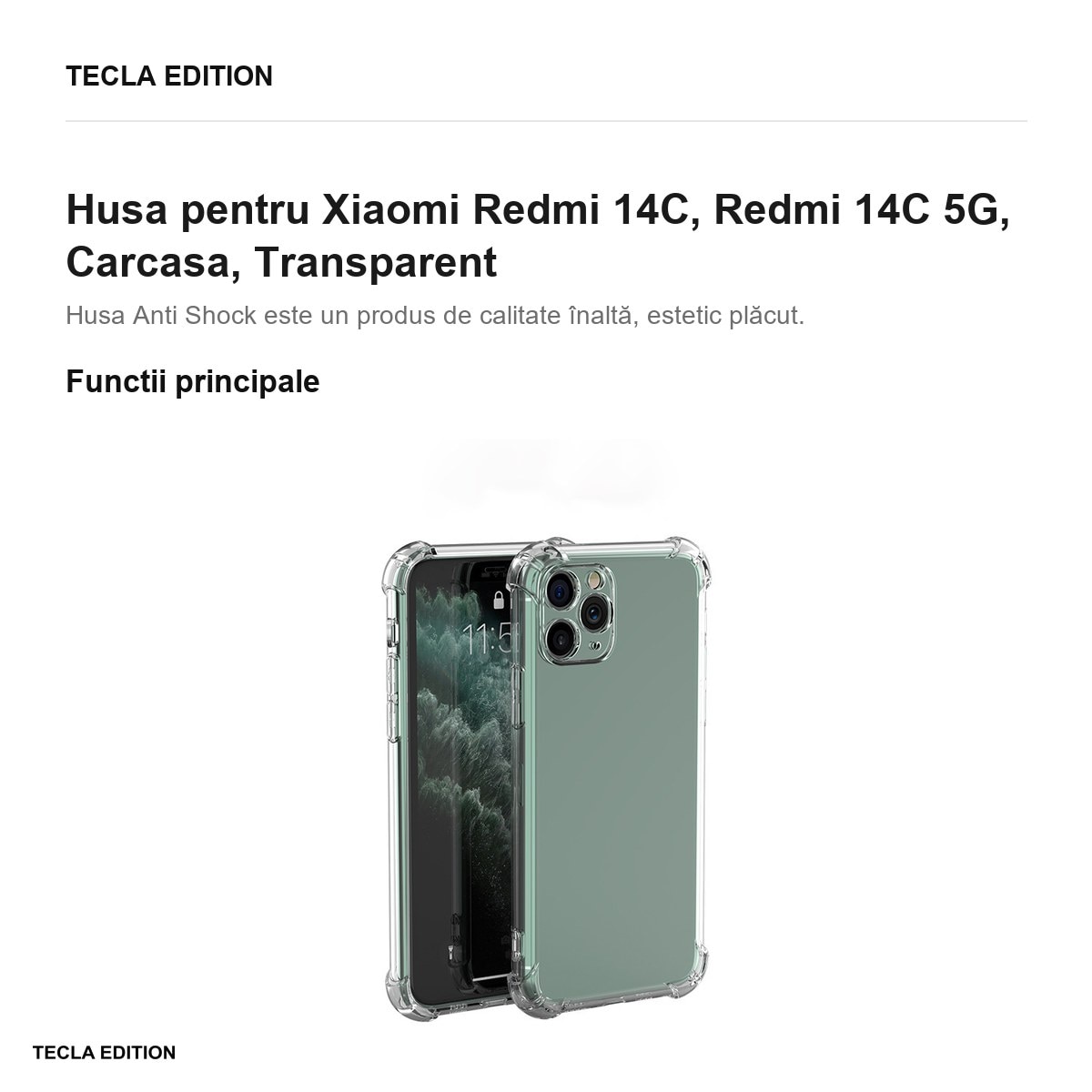 Husa Anti Shock 1, 5 mm pentru Xiaomi Redmi 14C, Redmi 14C 5G, Carcasa, Transparent
