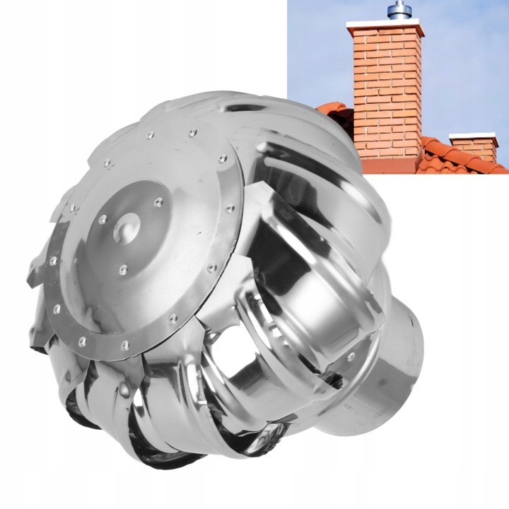 Turbina eoliana pentru cos de fum 31CJ123-K0274-260804-2307, din otel rezistent la acizi, argintiu, O 110 mm