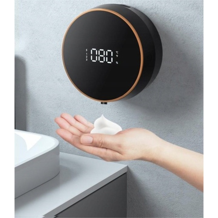 Dispenser sapun automat fara atingere, negru, 130x130x62mm, 300ml, montare pe perete