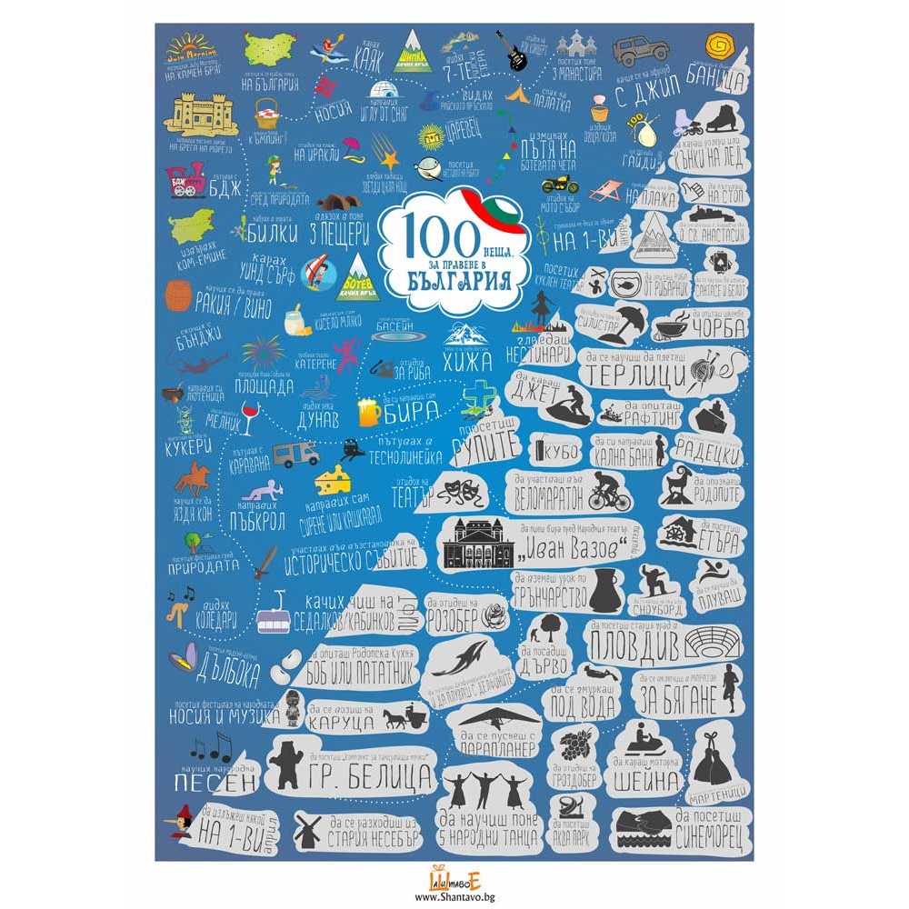 Poster cu 100 de lucruri de facut in Bulgaria, Shantavo, Razuibil, 68 x 48 cm