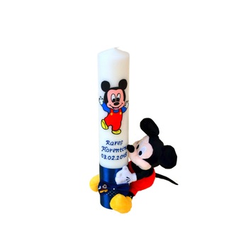 Lumanare botez pictata cu Baby Mickey si jucarie de plus Lumanare botez pictata cu Baby Mickey si jucarie de plus
