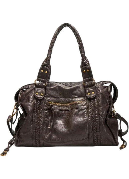 Carmdering, geanta de dama in imitatie de piele Vintage City cu manere duble si bareta reglabila, cafea, 37 x 12 x 28 cm