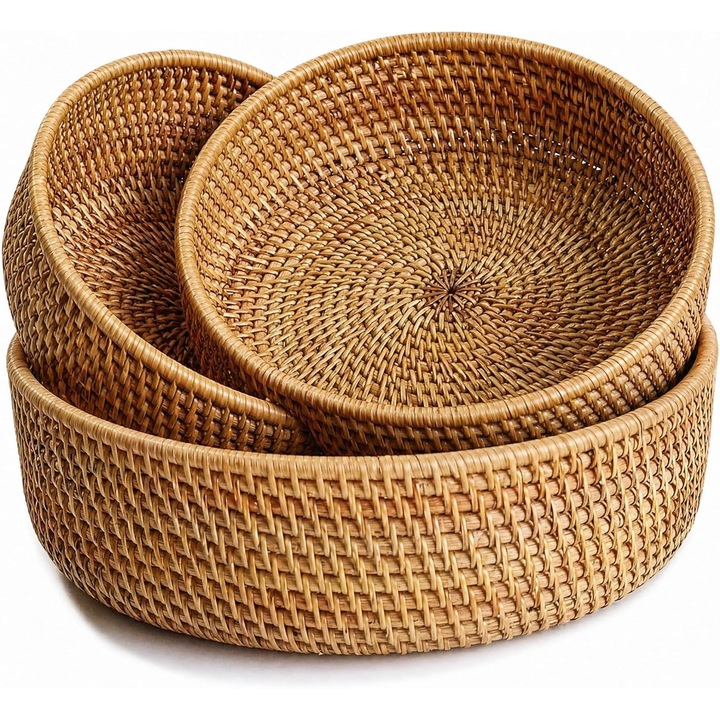 3 darab fonott rattan kosár szett, gyümölcsnek és kenyérnek, natúr, EMAG-FP20260801-3026