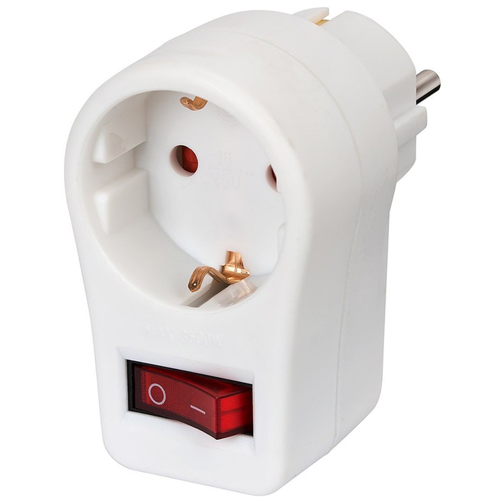 Anco Köztes dugalj jelzőfényes kapcsolóval, 16A, 250V, IP20, Fehér