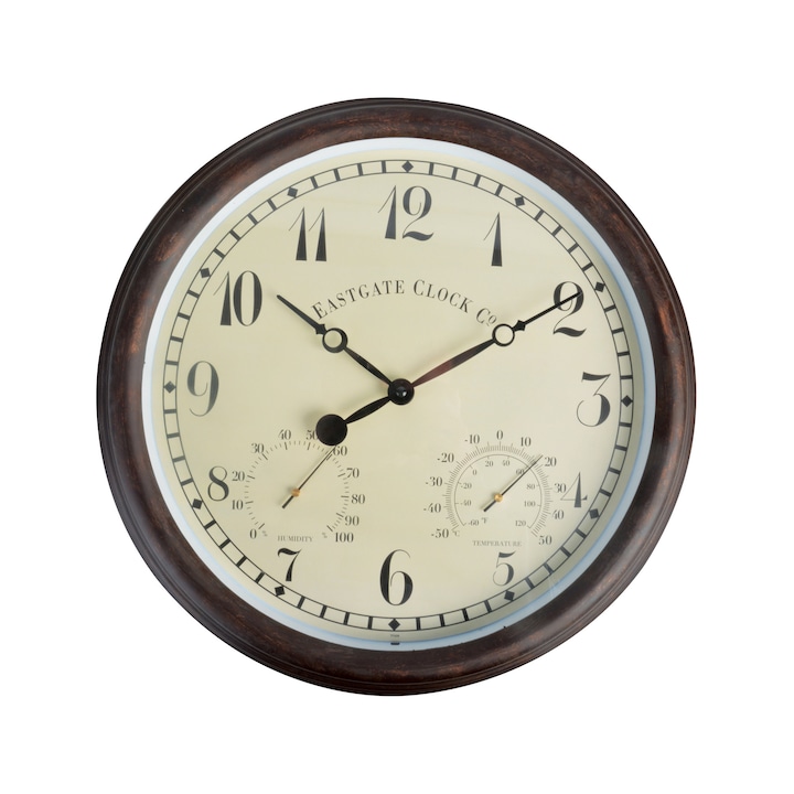 Стенен часовник DecoDepot, С индикатор за температура и влажност, Кафяв