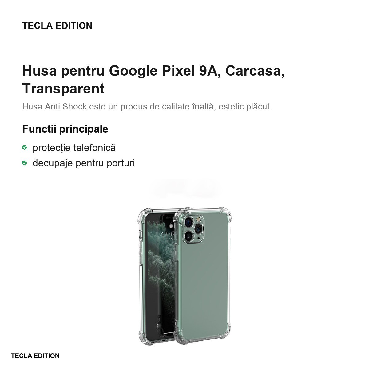 Husa Anti Shock 1,5 mm pentru Google Pixel 9A, Carcasa, Transparent