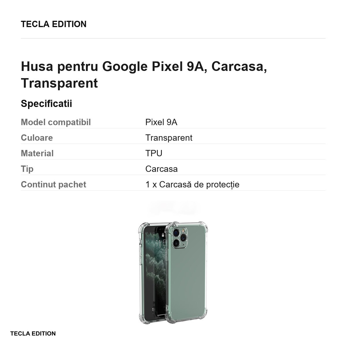 Husa Anti Shock 1,5 mm pentru Google Pixel 9A, Carcasa, Transparent