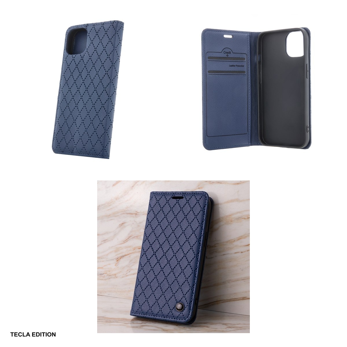 Husa Smart Caro pentru Apple iPhone 16e, iPhone 17e, tip carte cu inchidere magnetica, Albastru
