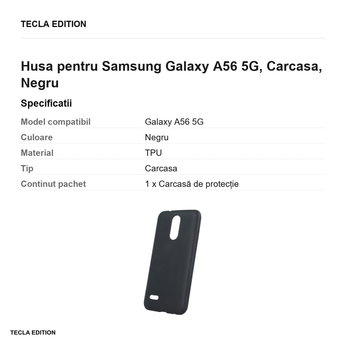 Husa Matt TPU pentru Samsung Galaxy A56 5G, Carcasa, Negru