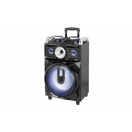 Boxa portabila Trevi cu Conectivitate Bluetooth, Functie Karaoke, Putere 120W , Afisaj LED Albastru , AUX In , Port USB , Radio FM , Bass Reflex , Card MicroSD , Subwoofer Dublu , Negru
