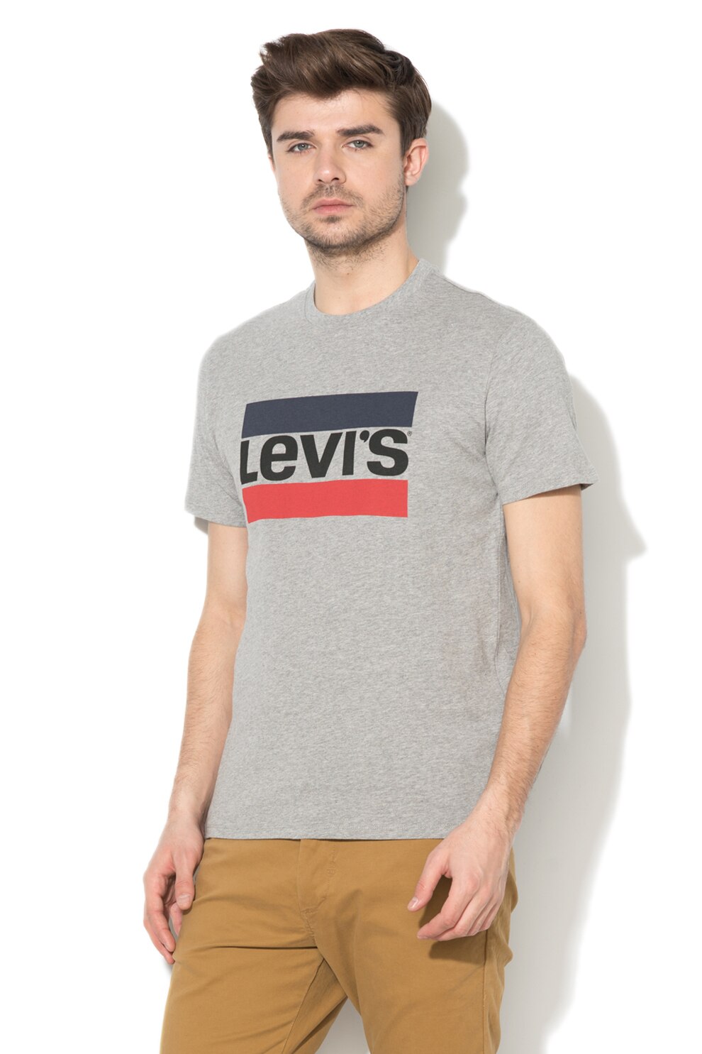 Levi's, Tricou cu decolteu la baza gatului si logo, Gri