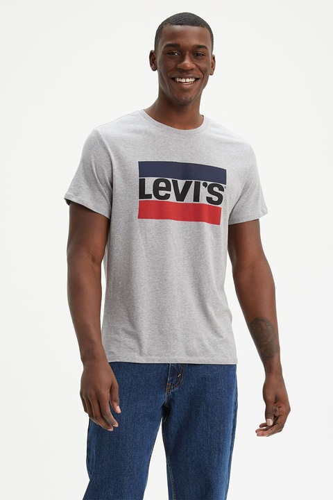 Levi's, Тениска с лого и овално деколте, Светлосив меланж