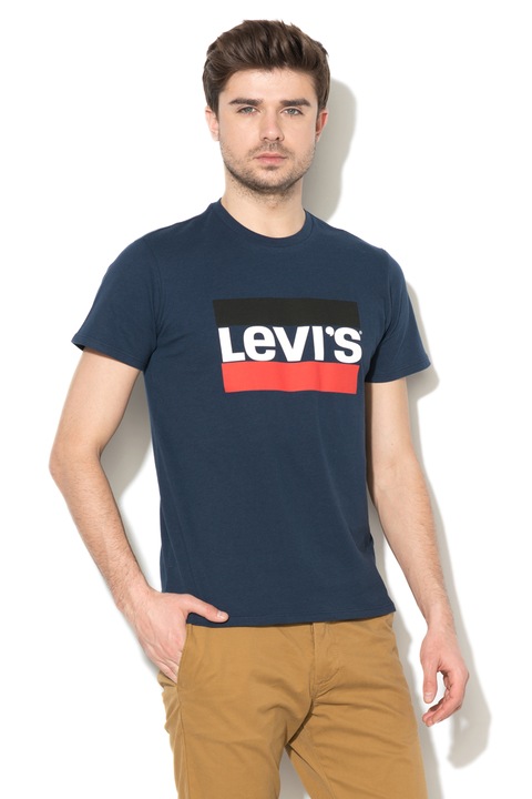 Levi's, Тениска с лого и овално деколте, Син