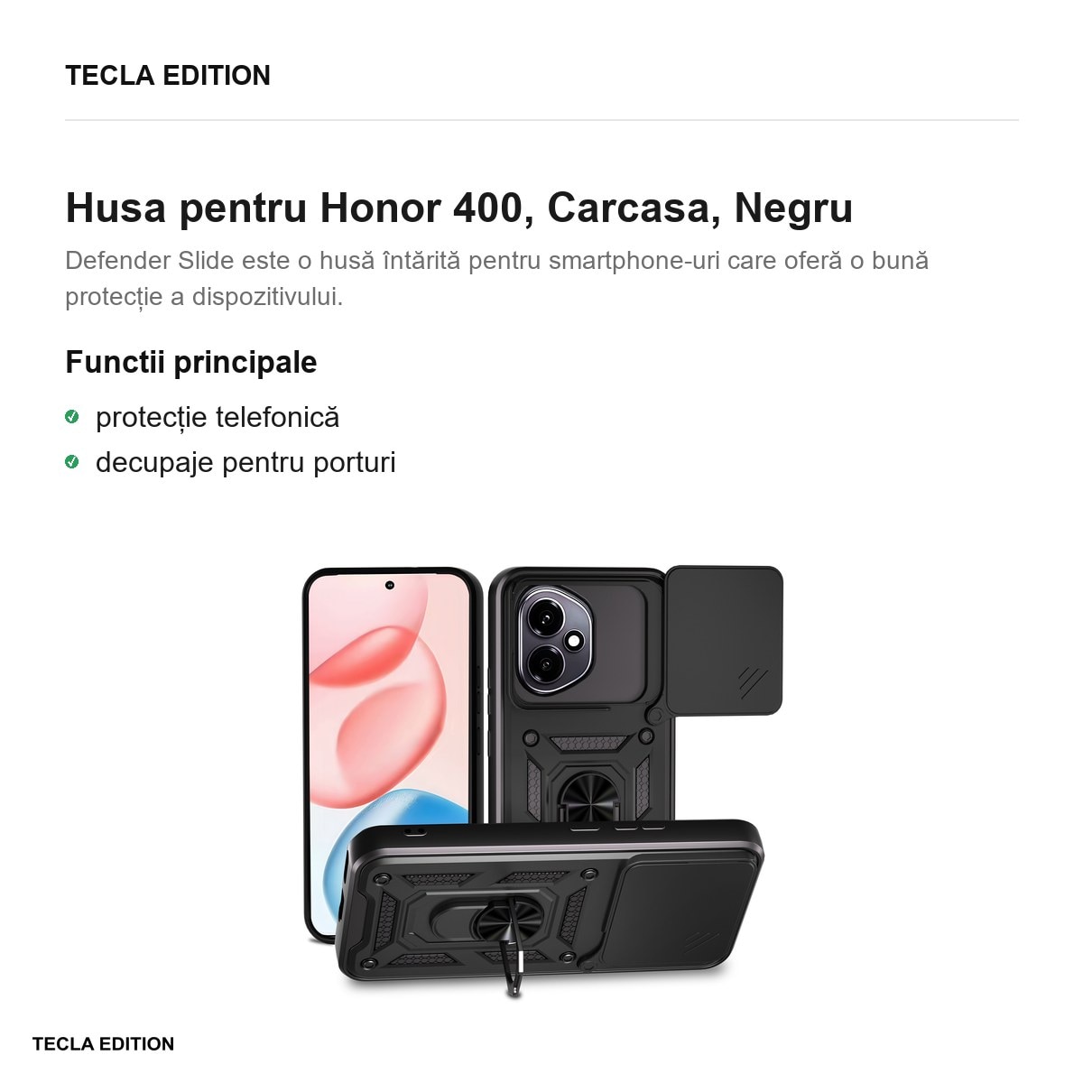 Husa Defender Slide pentru Honor 400, Carcasa, Negru