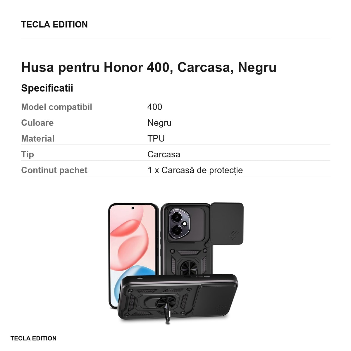 Husa Defender Slide pentru Honor 400, Carcasa, Negru
