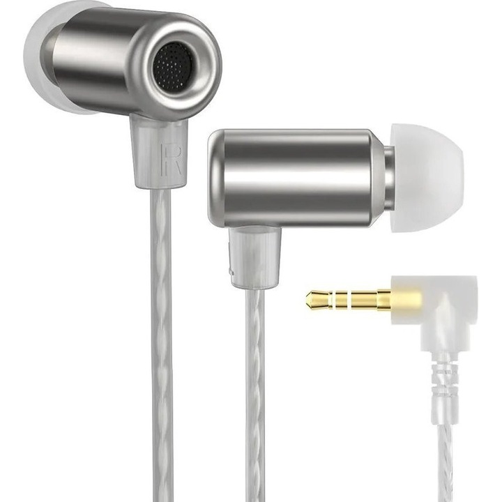 Casti in-ear KZ, argintiu, cablu detasabil, 83g, 20-40000Hz