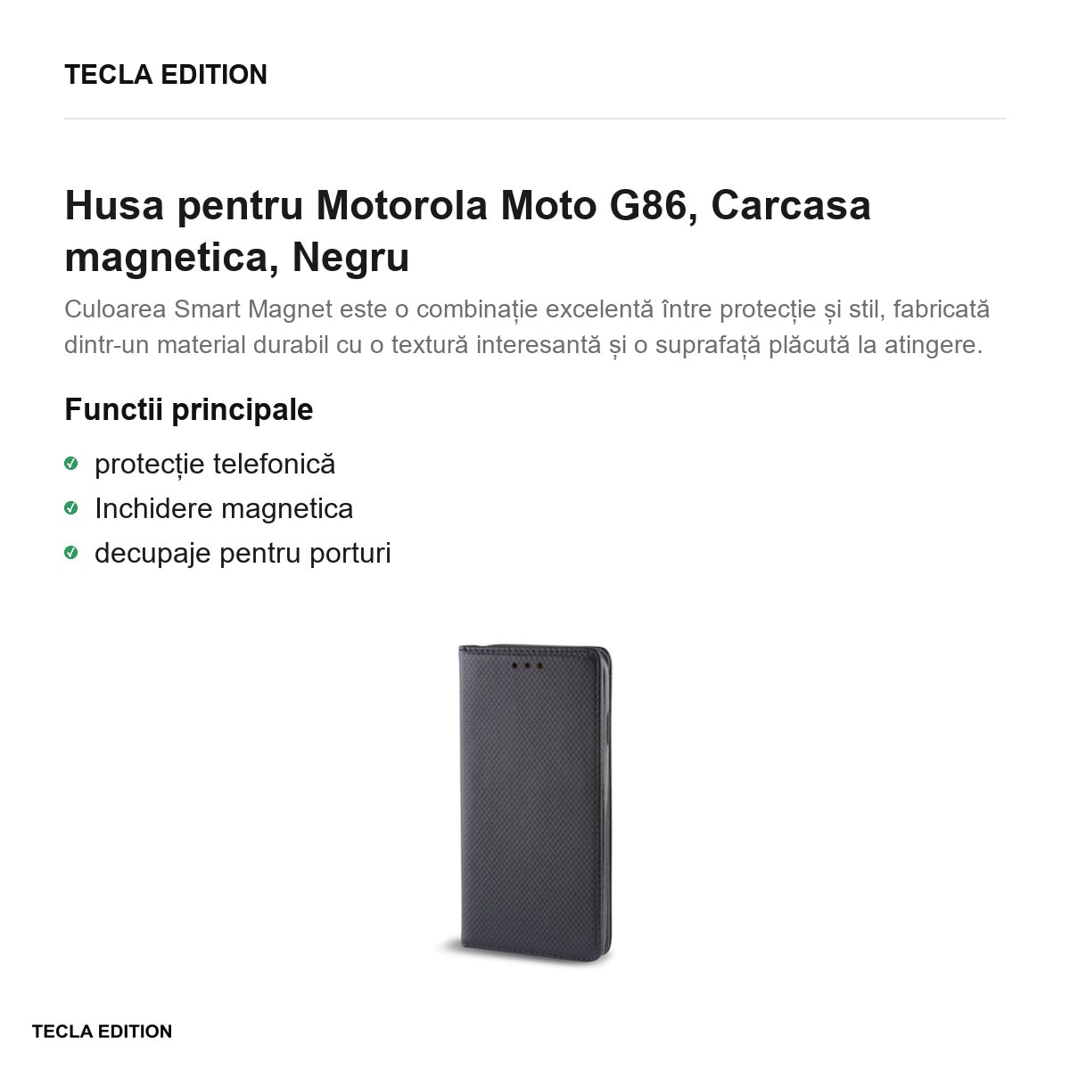 Husa Smart Magnet pentru Motorola Moto G86, tip carte cu inchidere magnetica, Negru