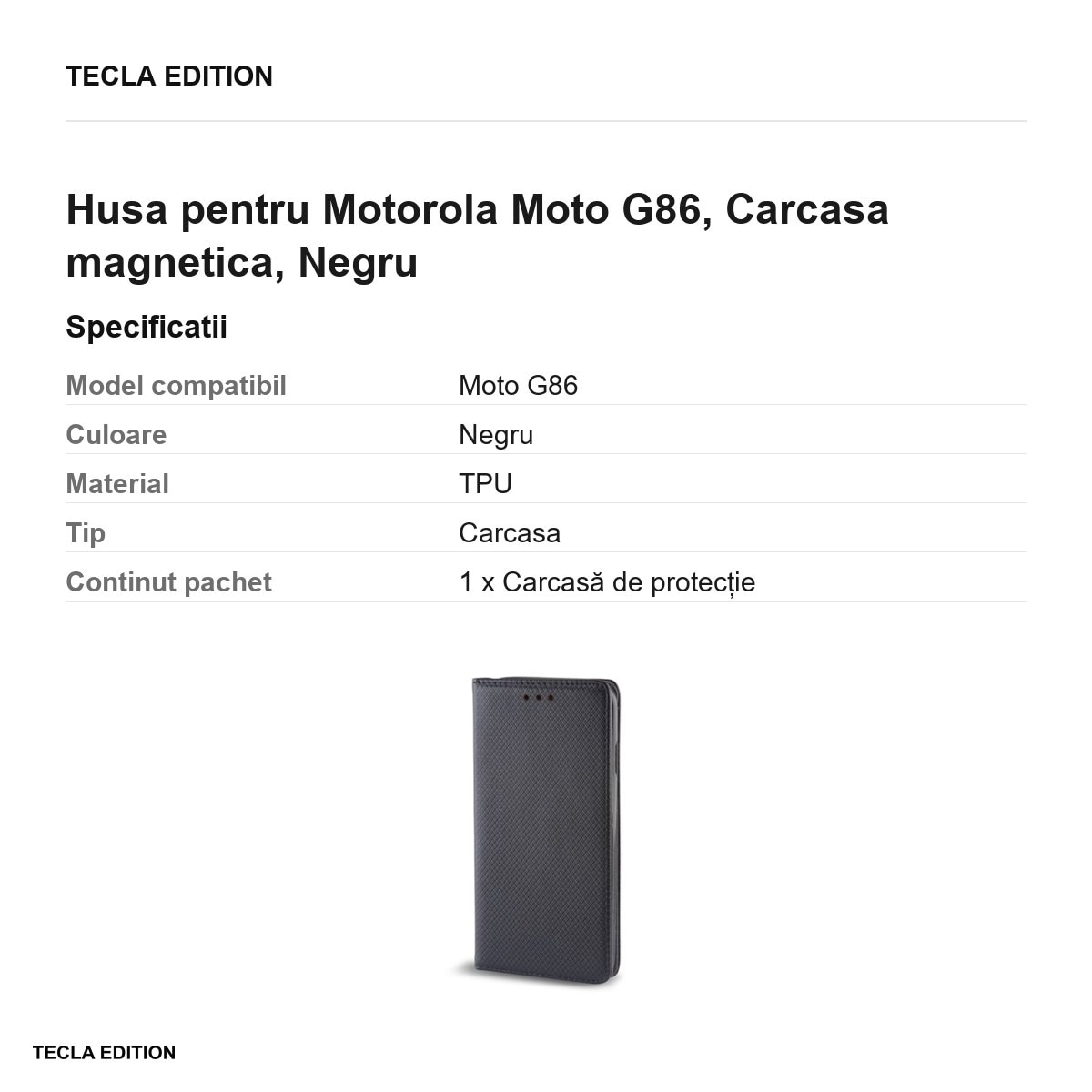 Husa Smart Magnet pentru Motorola Moto G86, tip carte cu inchidere magnetica, Negru