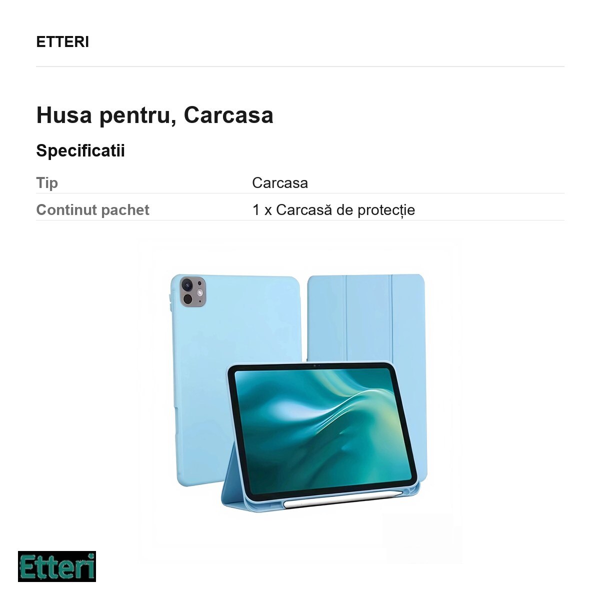 Husa Etteri pentru Apple iPad Pro 11 (2024), Carcasa, Albastru deschis