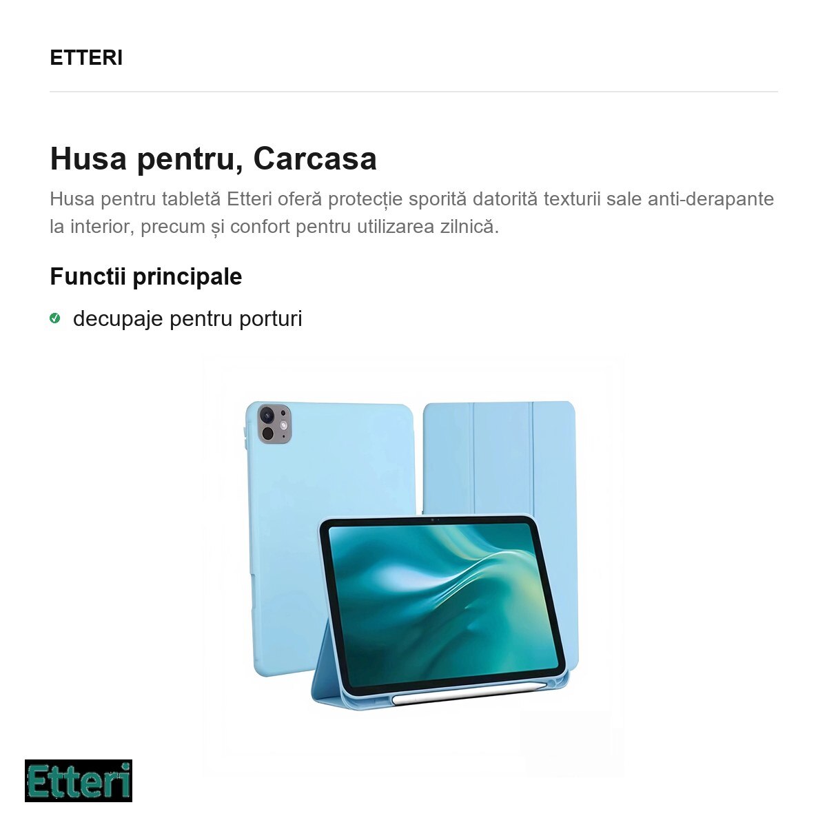 Husa Etteri pentru Apple iPad Pro 11 (2024), Carcasa, Albastru deschis