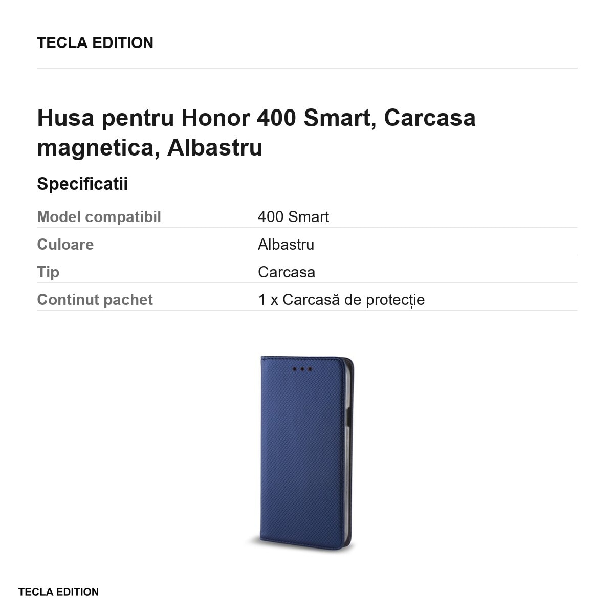 Husa Smart Magnet pentru Honor 400 Smart, tip carte cu inchidere magnetica, Albastru