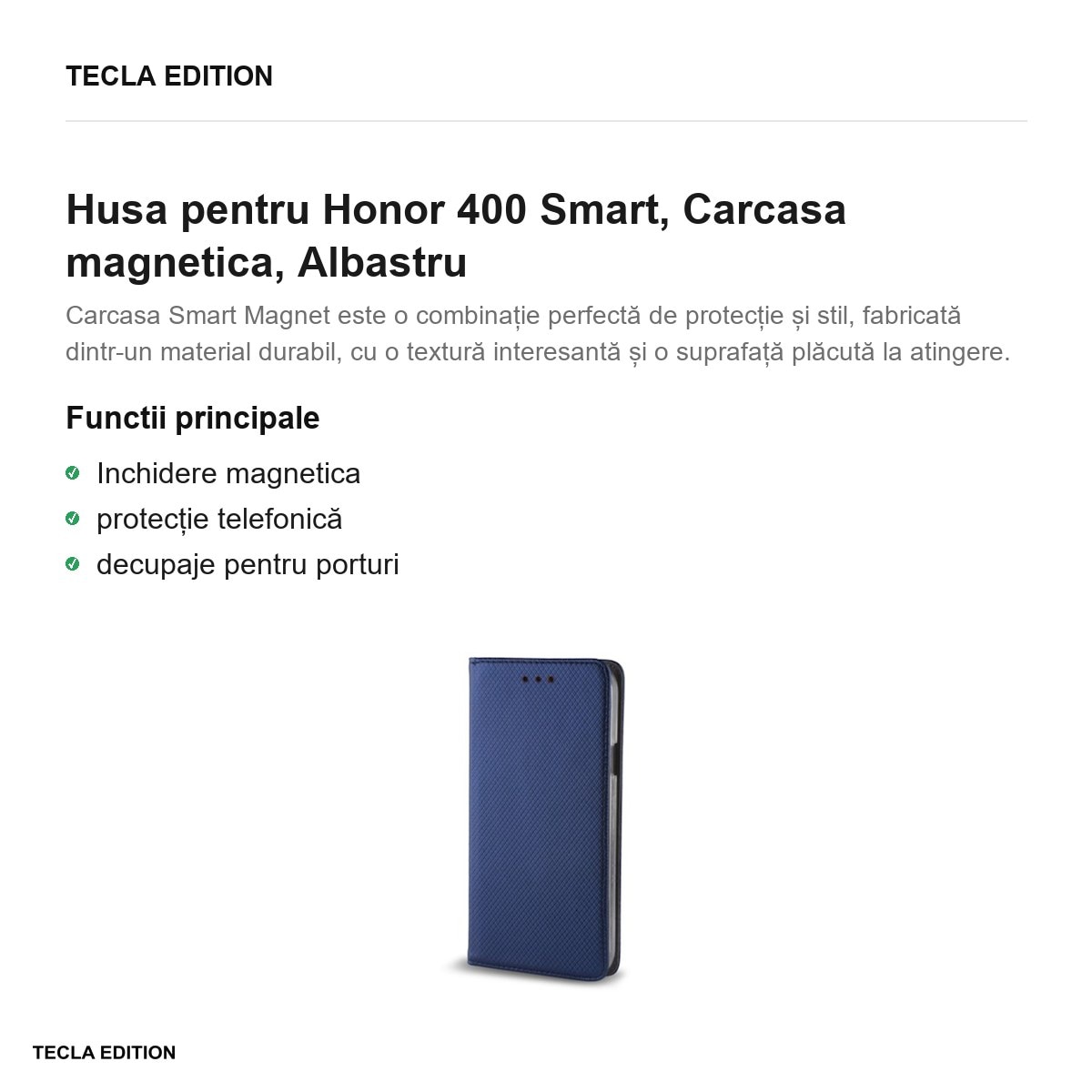Husa Smart Magnet pentru Honor 400 Smart, tip carte cu inchidere magnetica, Albastru