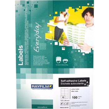 Etichete autoadezive, alb mat, de 105x48mm, 12buc/A4 100coli/top, Rayfilm Etichete autoadezive, alb mat, de 105x48mm, 12buc/A4 100coli/top, Rayfilm