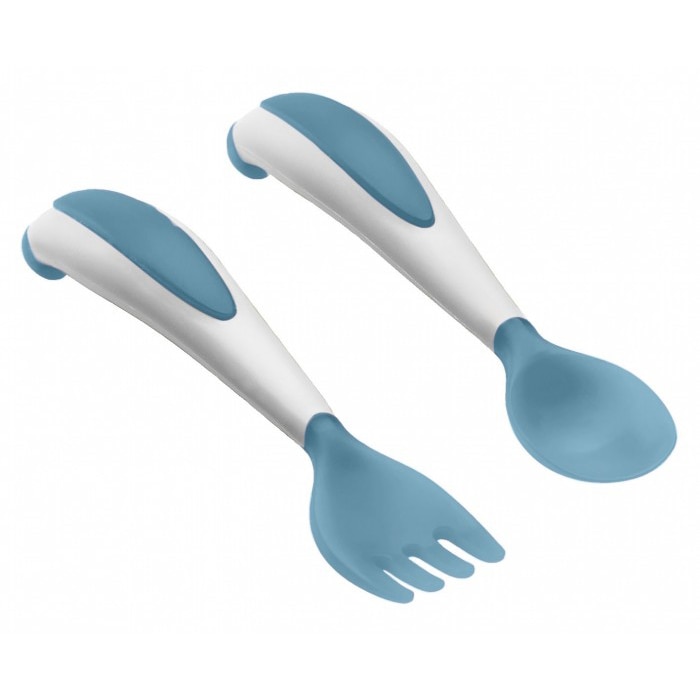 Set lingurita si furculita ergonomice Thermobaby Myosotis, Albastru
