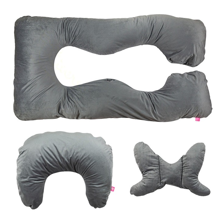 Комплект от 3 възглавници за бременни BabyUniverse Velvet U тъмно сиво 130x70см