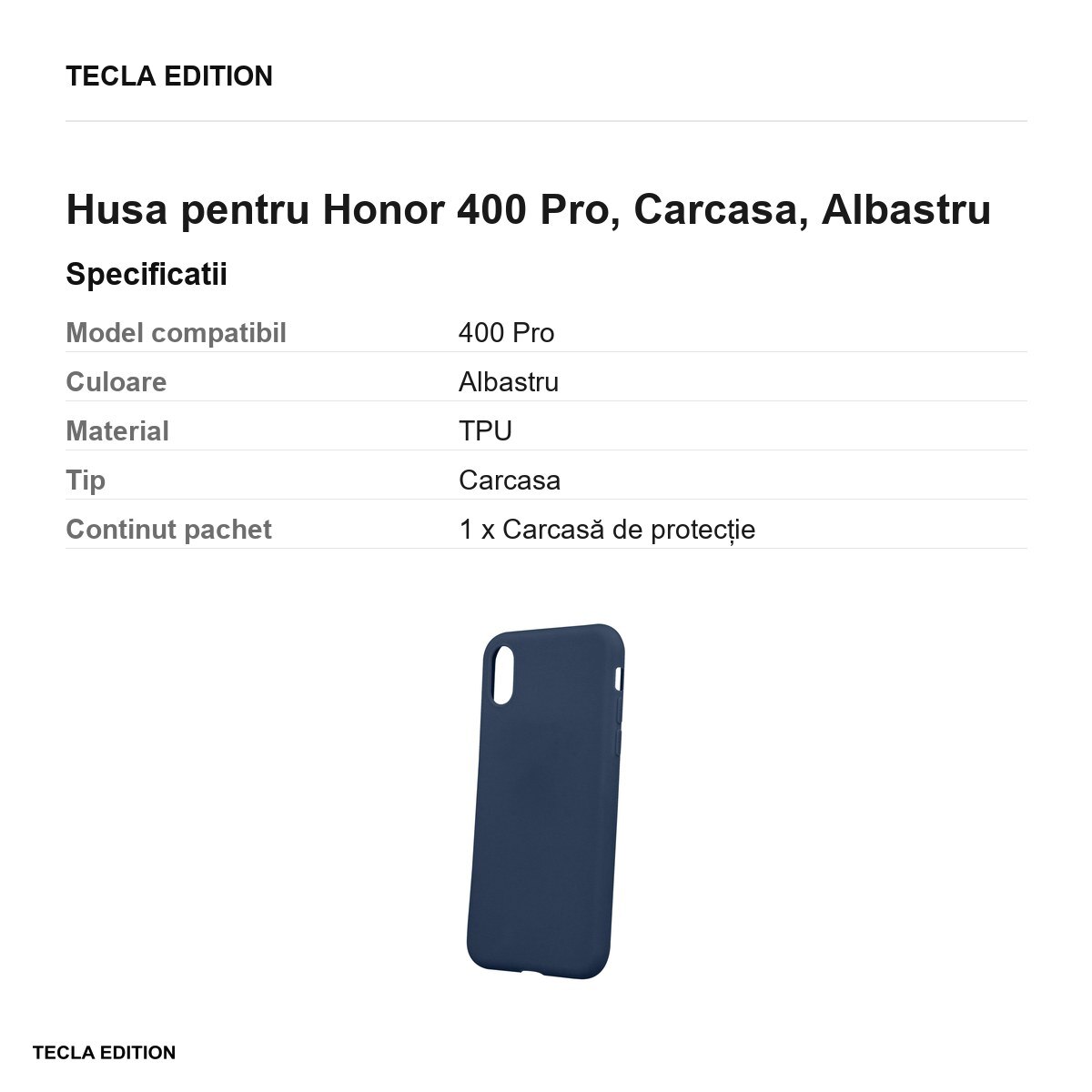 Husa Matt TPU pentru Honor 400 Pro, Carcasa, Albastru