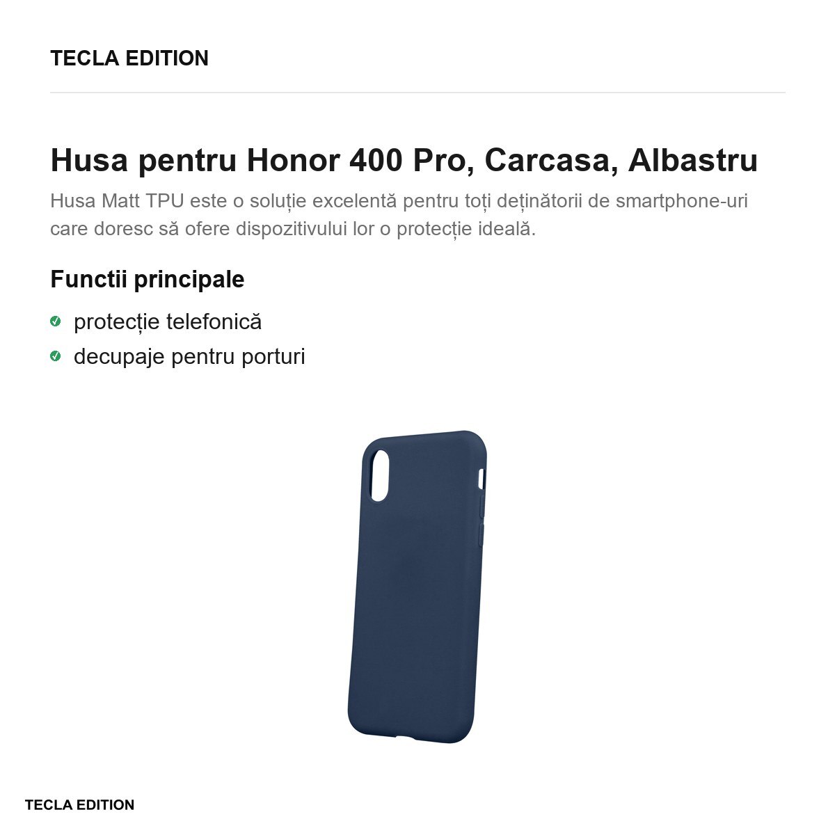 Husa Matt TPU pentru Honor 400 Pro, Carcasa, Albastru