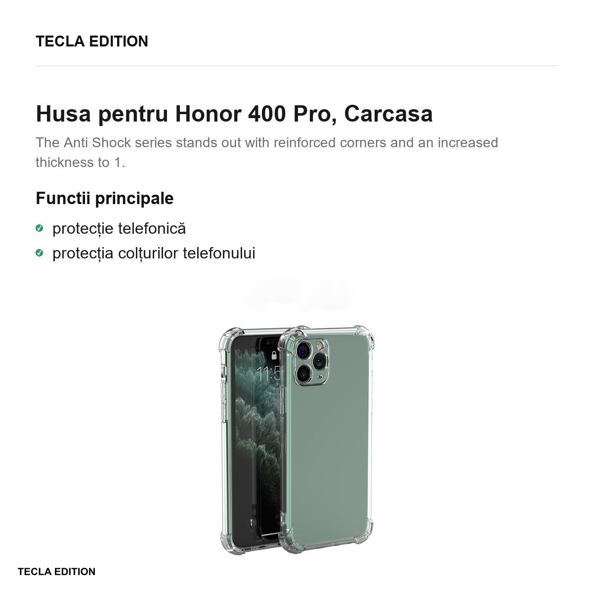 Husa Anti Shock 1, 5 mm pentru Honor 400 Pro, Carcasa, Transparent