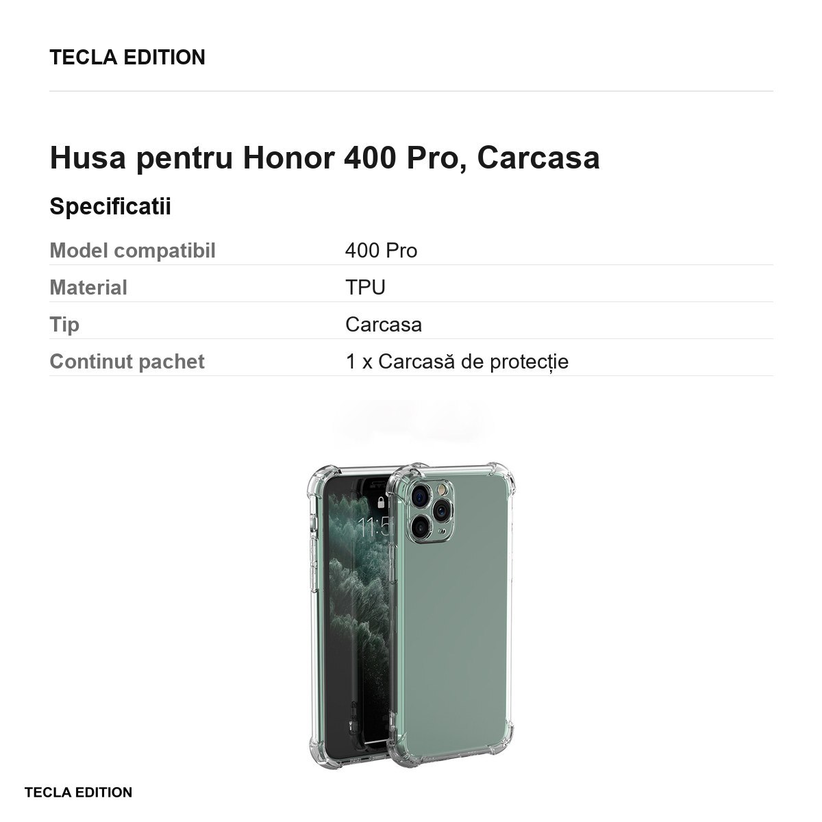 Husa Anti Shock 1, 5 mm pentru Honor 400 Pro, Carcasa, Transparent