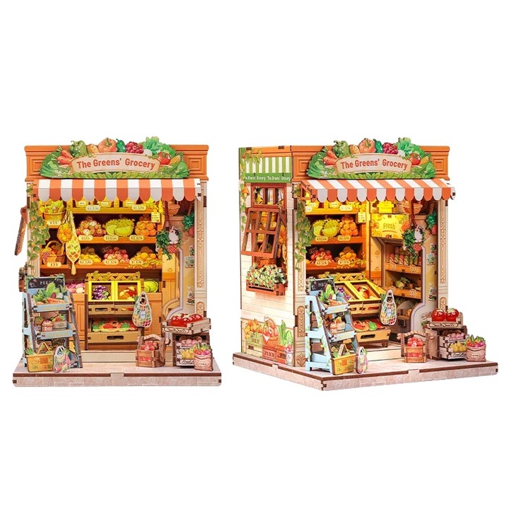 Set constructie lemn, iluminare decorativa, 224-227 piese, 3-5h, multicolor