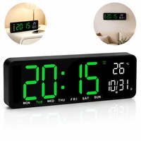 Ceas digital de masa si perete, afisaj LED verde, alarma, snooze, calendar, cronometru, termometru, luminozitate reglabila, 24 x 9 cm, HAPPY JOKER®