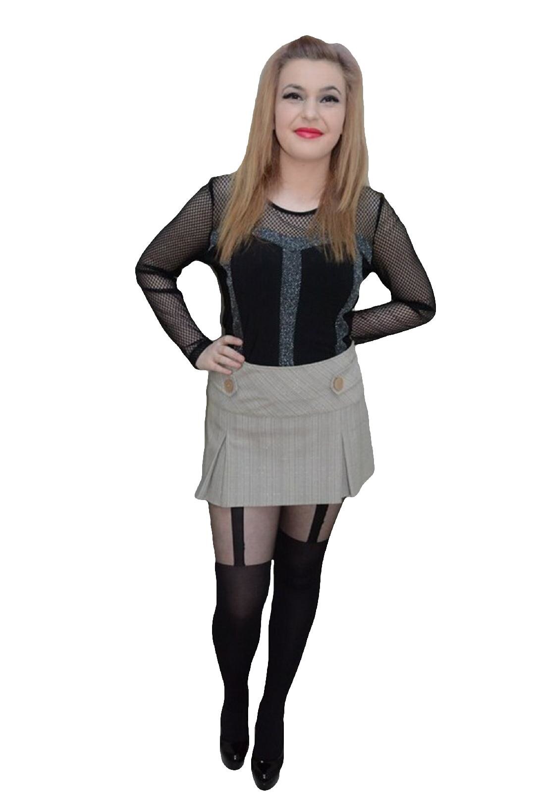 Fusta scurta cu model de carouri din fir lucios,D&J Exclusive,, Bej