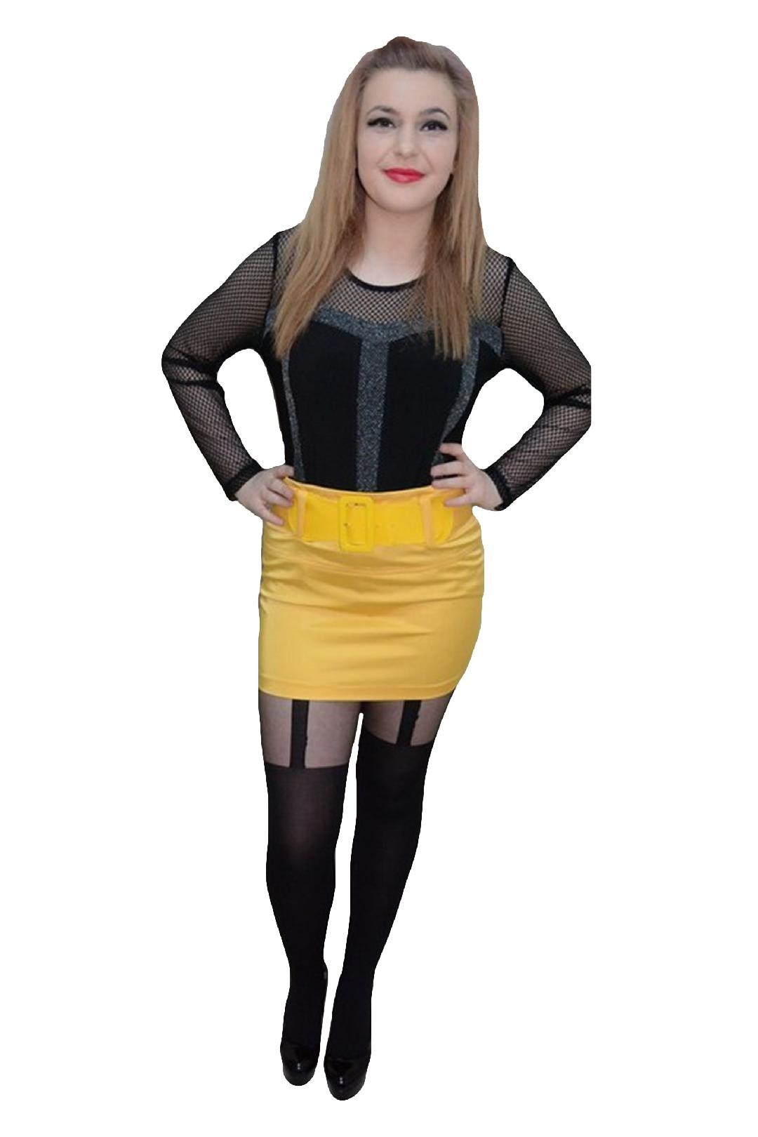 Fusta rafinata Xenia cu imprimeu painted,D&J Exclussive, Galben