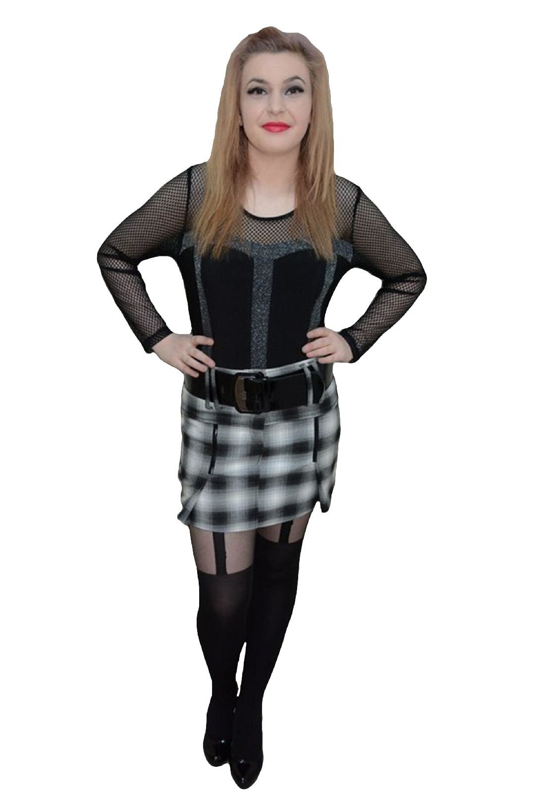 Fusta la moda, design geometric, D&J Exclusive, Negru/Gri