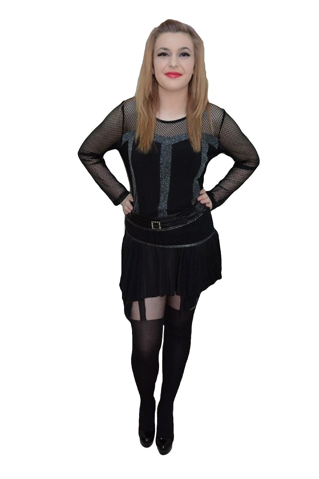 Fusta asimetrica, detalii argintii rafinate, D&J Exclusive,, Negru