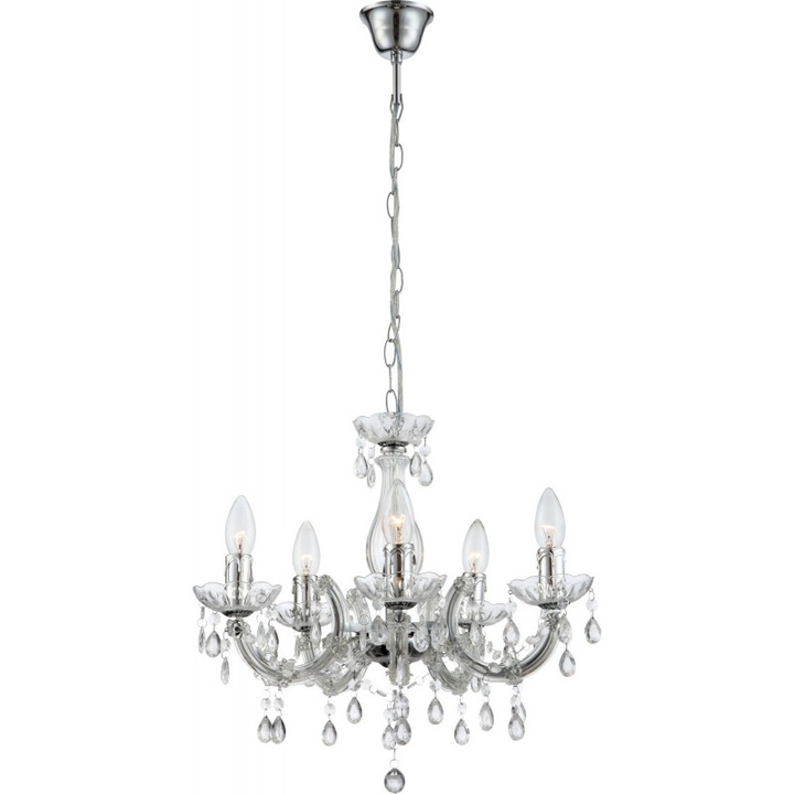 Candelabru, transparent, crom, cristale acrilice, D: 440, H: 1280, excl 5xE14 40W 230V